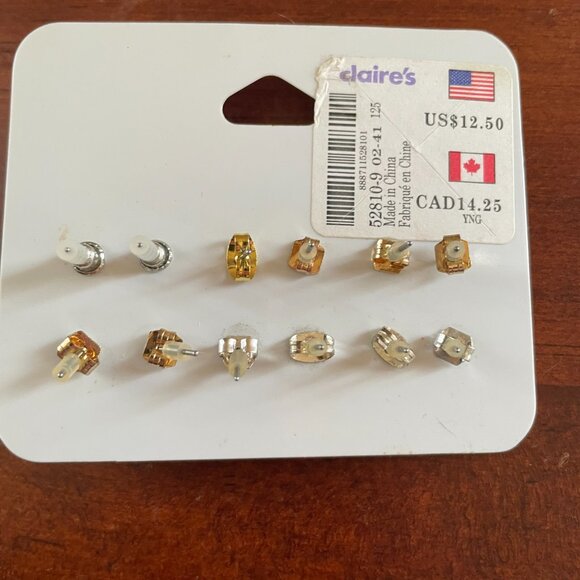 Bundle 3 for $12.  Six pairs of Claire's Gold Tone Stud Earrings - Picture 2 of 2